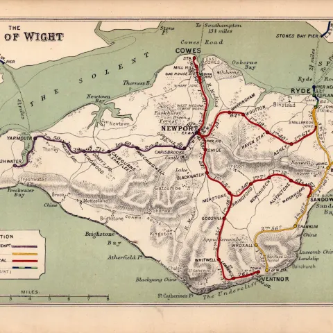 The Isle Of Wight Cowes Ryde Sandown Antique Railway Diagram -135.