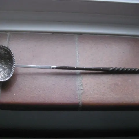 Antique Georgian Silver Punch Ladle With Embossed Floral Design