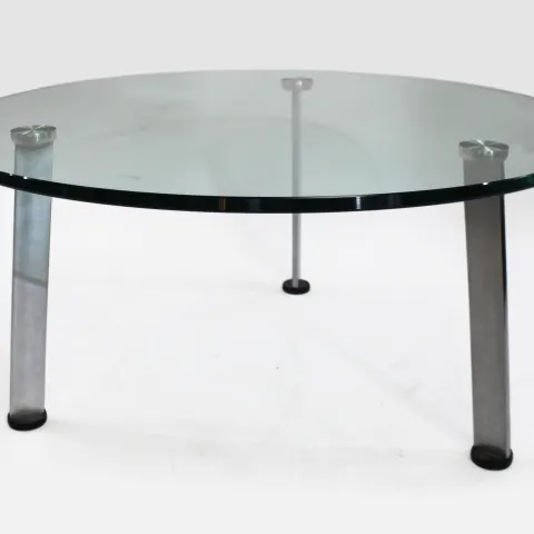 Designer Scandinavian Glass Topped Chrome Circular Coffee Table