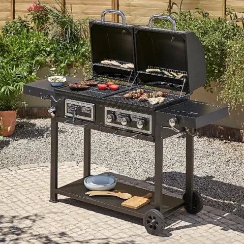 (31/6F) RRP £449. Uniflame Classic Gas & Charcoal Combi Grill. Removable Heavy Duty Porcelain Coate