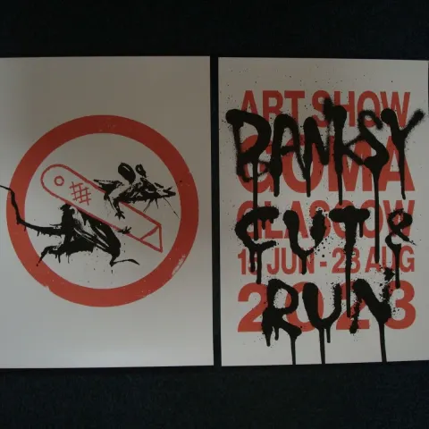 Banksy (b.1974)  2 Posters Cut & Run and Rat Run Rat from '25 Years Card labour’ Exhibition GOMA 23