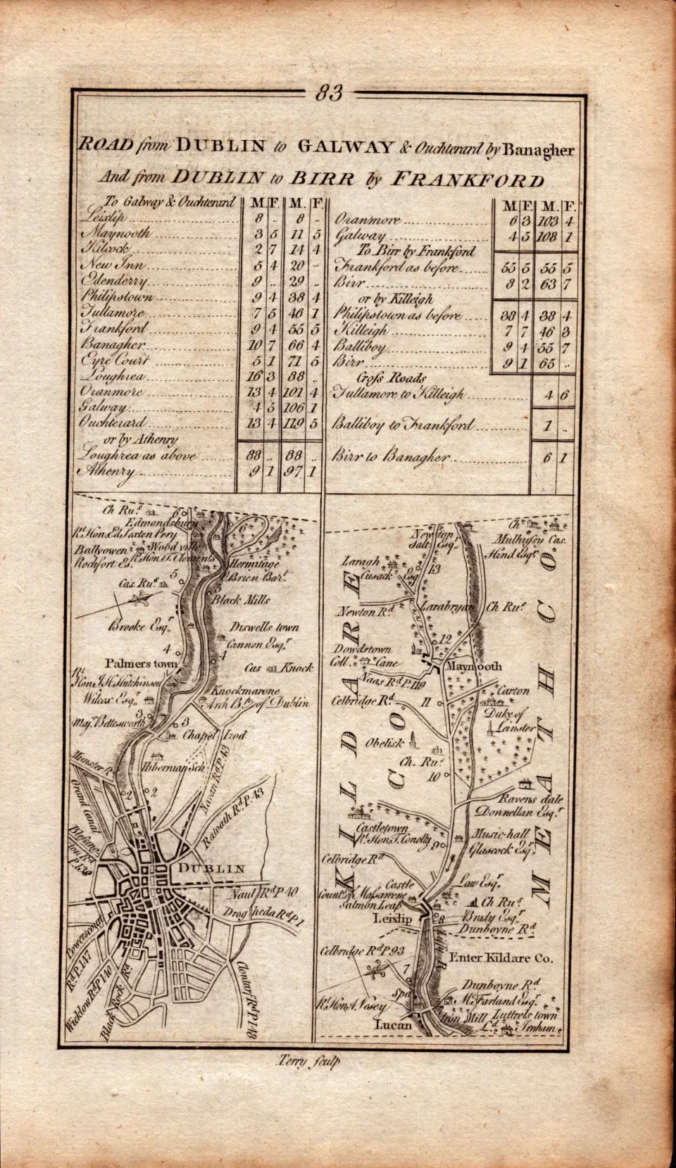 Ireland Rare Antique 1777 Map Dublin Maynooth Tullamore Galway Birr Athenry.