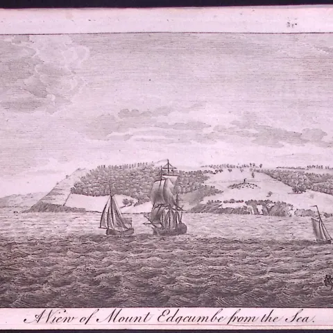 Mount Edgcumbe-Cornwall Rare 1776 Georgian Copper Plate Antique Engraving -52