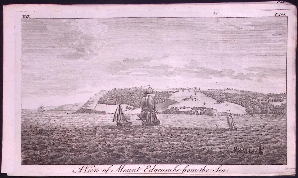 Mount Edgcumbe-Cornwall Rare 1776 Georgian Copper Plate Antique Engraving -52