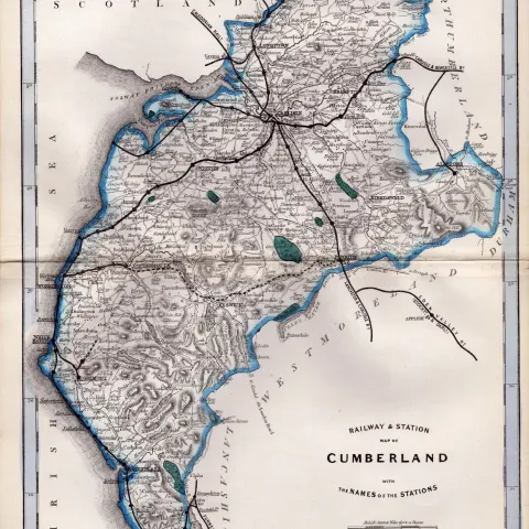 Cumbria & The Lakes Cruchley Scarce Antique Railways & Stations Coloured Map.