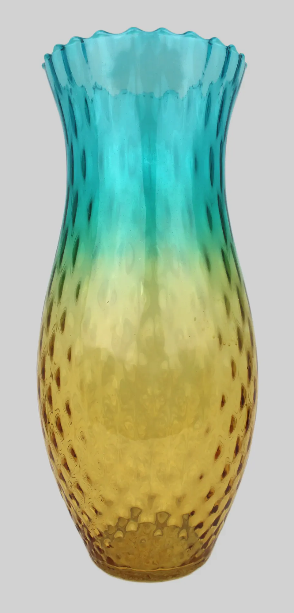 Contemporary Murano Art Glass Vase – Blue & Amber with Hobnail Pattern