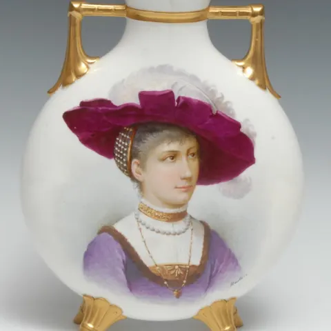Victorian Hand-Painted and Gilded Porcelain Moon Flask Vase c.1890