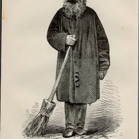 London Bearded Road Sweeper Antique Rare 1864 Henry Mayhew Print.