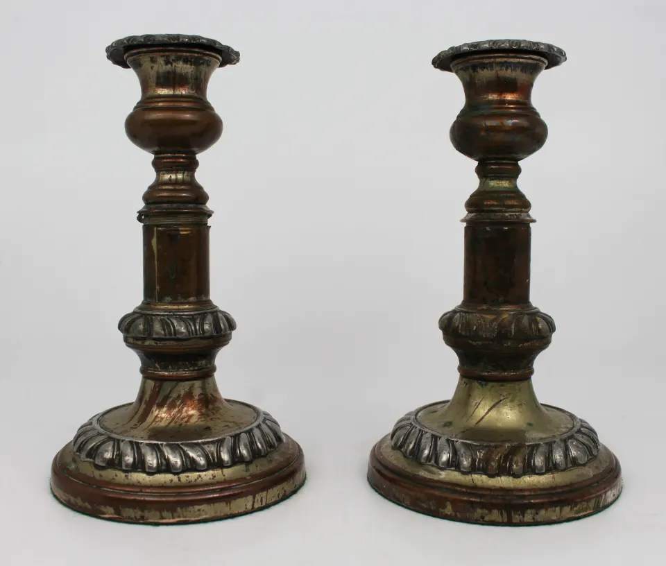 Pair of Antique Sheffield Plate Telescopic Candlesticks