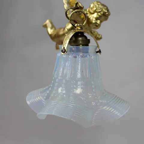 Fine French Gilt Cherub Light Fitting with Vaseline Glass Shade
