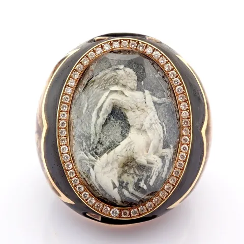 An Exquisite Ebony Ring Detailed With Topaz With Reversely Engraved Intaglio Mythological Centaur