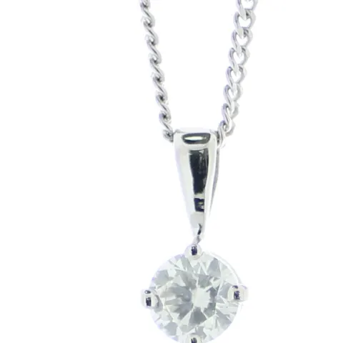 18ct White Gold Single Stone Prong Set Diamond Pendant And Chain 0.51 Carats