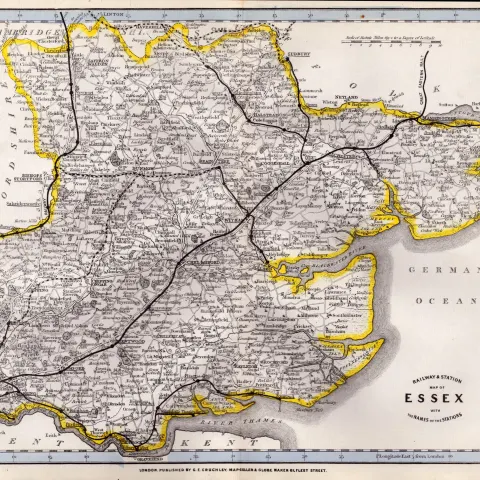 County Essex Cruchley Scarce Antique Railways & Stations Coloured Map.
