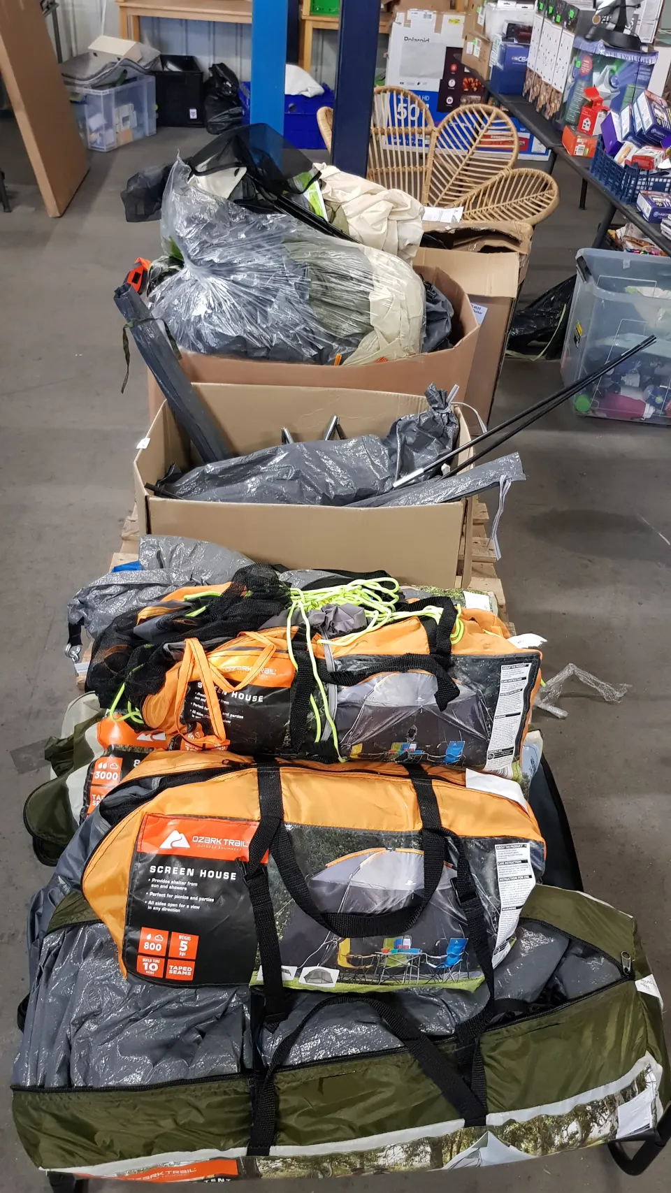 (120/R8) Contents Of 3x Boxes – Job Lot Of Mixed Ozark Trail Tent Items. To Include Tent Bodies, Co