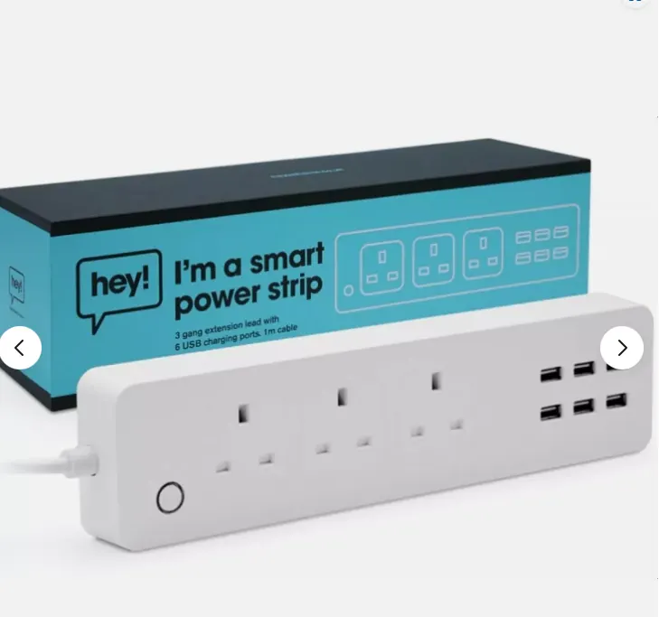 2 X hey! Smart Extension Lead 1.5m Power Strip with USB Slots - Alexa & Google Home