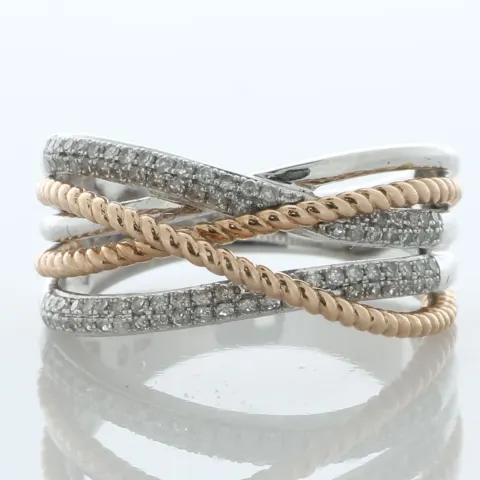 10ct White and Rose Gold Double Band And Rope Diamond Ring 0.33 Carats