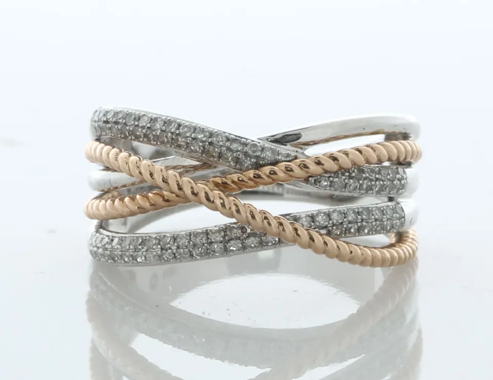 10ct White and Rose Gold Double Band And Rope Diamond Ring 0.33 Carats