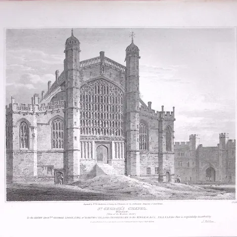 St Georges Chapel Windsor 190 Years-Old Rare John Britton Antique Steel Engraving-147