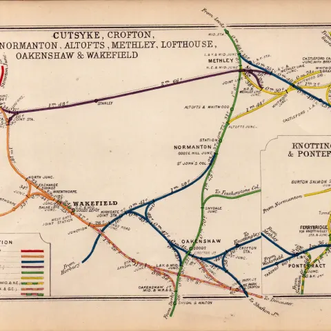 Wakefield Pontefract Yorkshire Antique Railway Junctions Diagram Map-52.