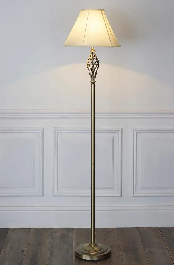 (116/Mez/P16) RRP £59. Barley Floor Touch Lamp. Antique Brass Finish. Three Lighting Levels. E27 Sc