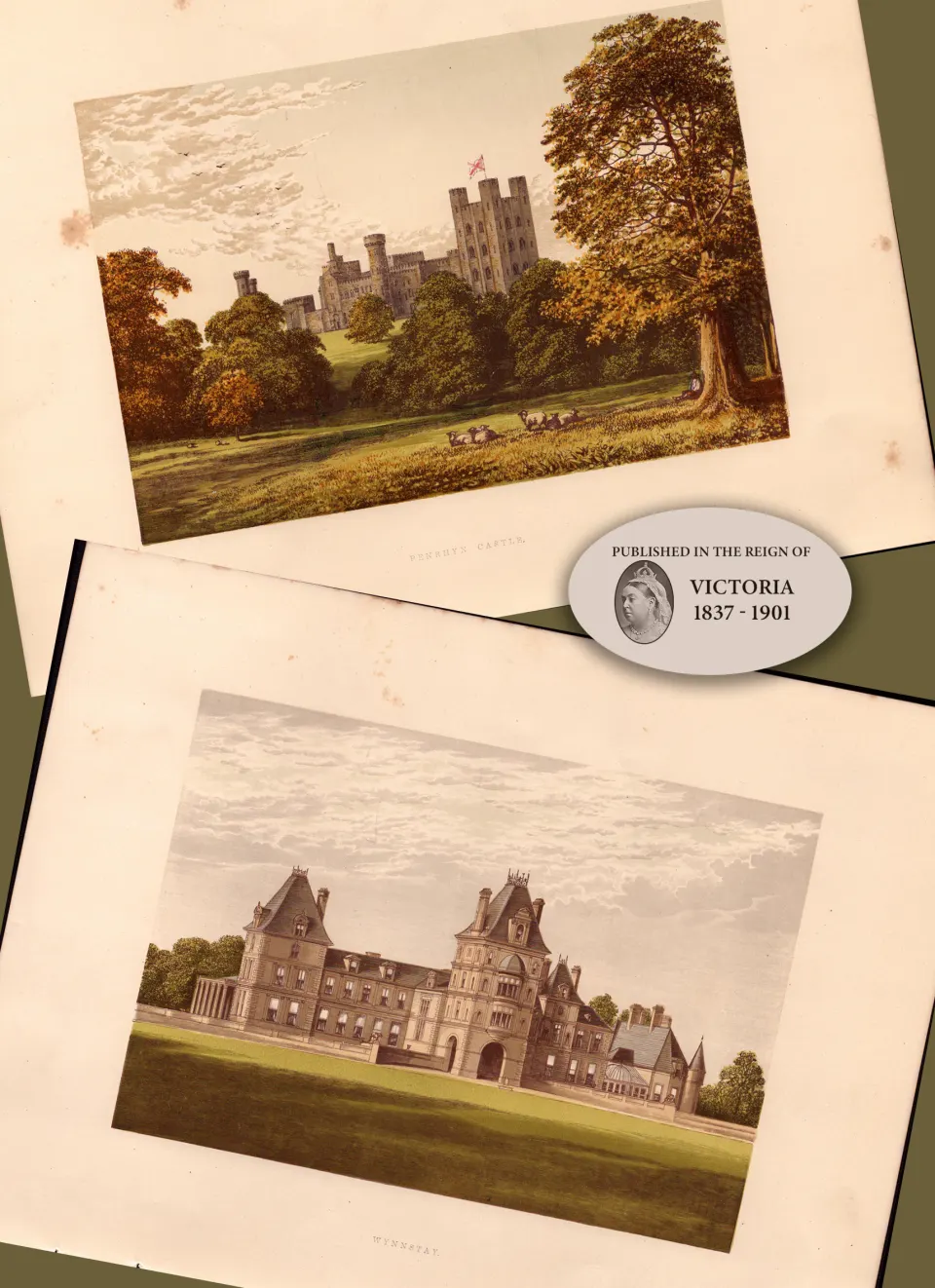 Wales 2 Stunning Gilt-Edge Coloured Victorian Antique Book Plates