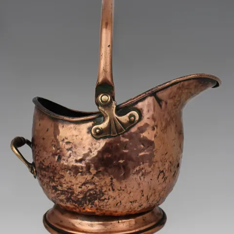 Victorian Copper Helmet Coal Scuttle with Brass Mounts
