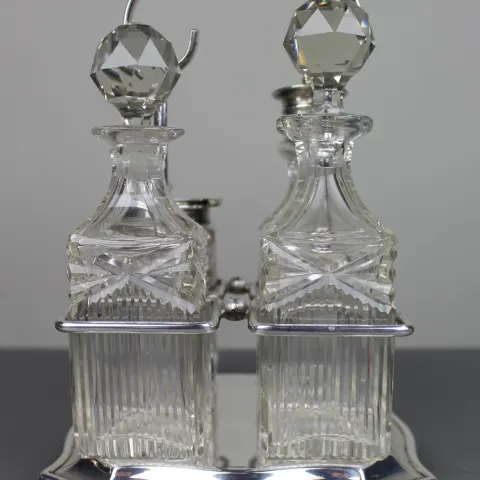Antique Silver Plated & Cut Glass Cruet Set