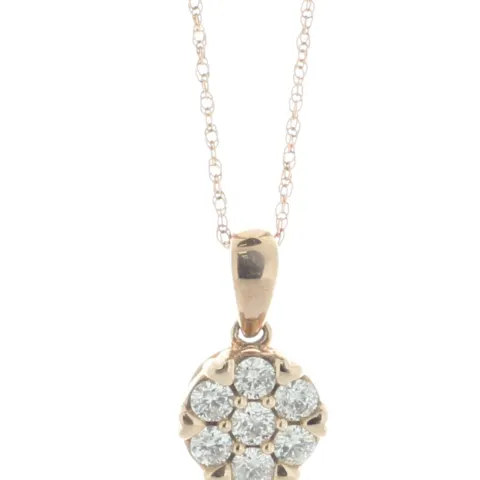 10ct Rose Gold Diamond Cluster Pendant And Chain 0.34 Carats