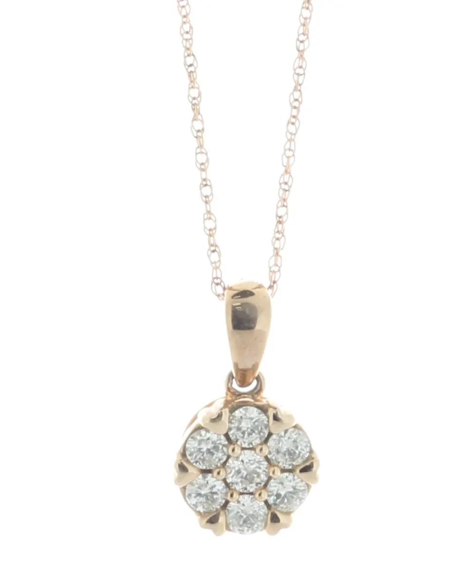 10ct Rose Gold Diamond Cluster Pendant And Chain 0.34 Carats