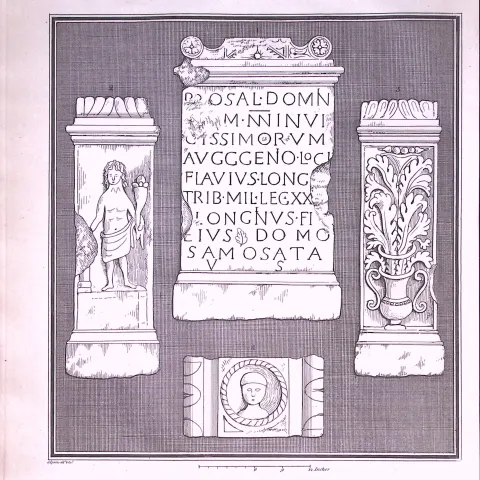 Roman Altar Found in Chester Antique 216-Year-Old Copperplate Print-10-TR