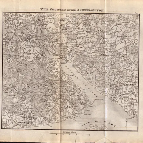 The County Around Southampton Georgian King George IV Antique Map.