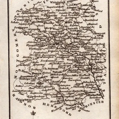Shropshire Antique Copper Engraved George IV Map by Sidney Hall.