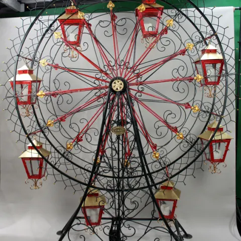 Very Large Painted Metal Garden Ferris Wheel with Lanterns