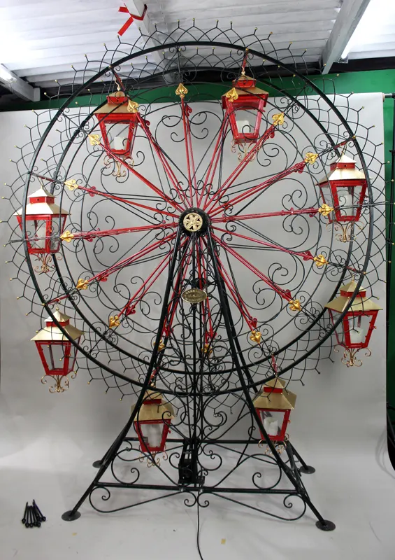 Very Large Painted Metal Garden Ferris Wheel with Lanterns