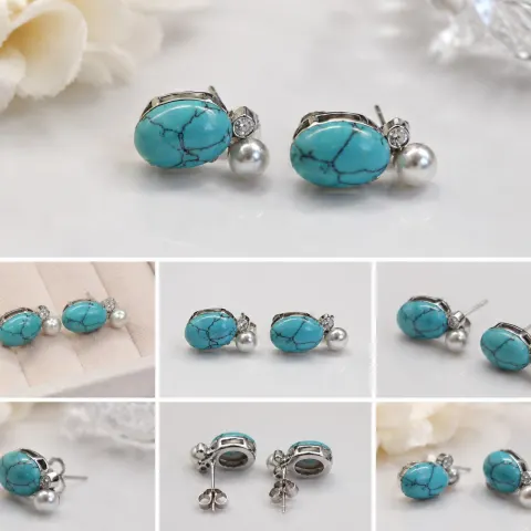 Turquoise & Pearl Stud Earrings