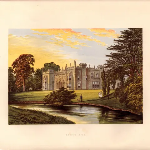 Arbury Hall Nuneaton Warkickshire Gilt-Edge Coloured Antique Book Plate.