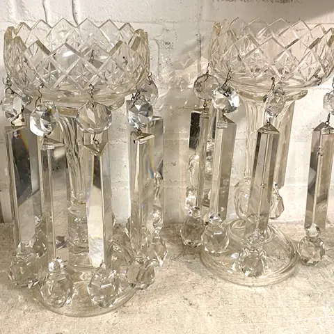 Pair of Antique Cut Glass Lustres
