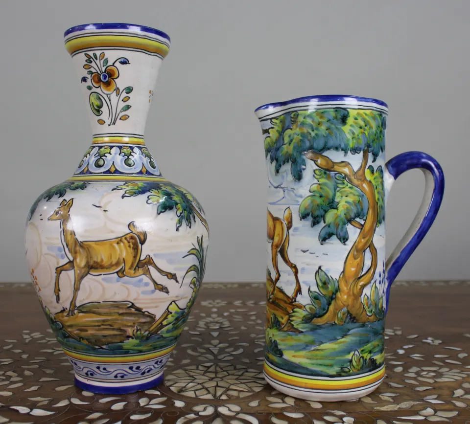 Mid-20th Century Spanish Talavera Pottery Vase and Jug