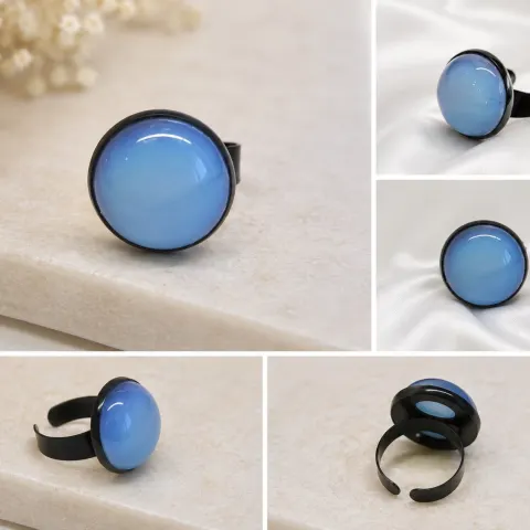 Blue Cabochon Adjustable Ring – Black Tone Metal