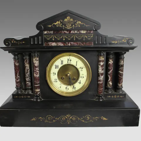 High Victorian Inlaid Black Marble Palladium Mantle Clock