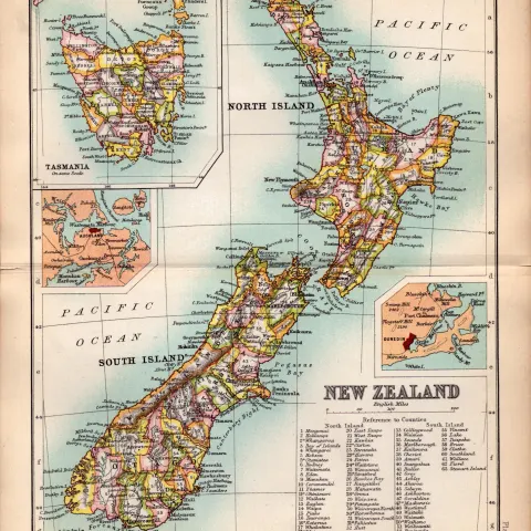 New Zealand Double Sided Antique 1896 Map.