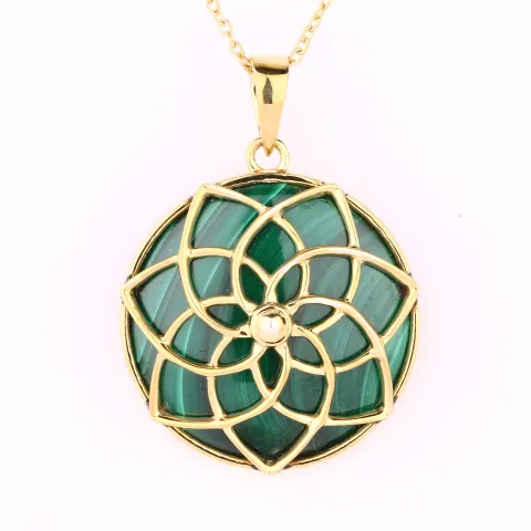 HRD Certified Malachite Cabochon Pendant With Cable Chain – 925 Sterling Silver