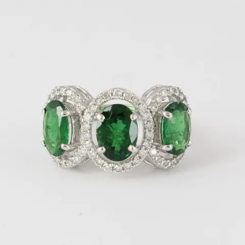 14 K / 585 White Gold Designer Tsavorite Garnets & Diamond Ring