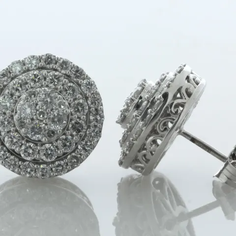 14ct white Gold Round Cluster Diamond Earring 1.40 Carats