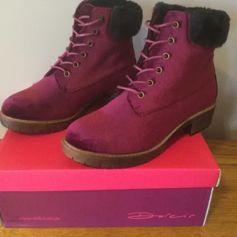 Dolcis “Joan” Ankle Boots, Size 3, Wine Velvet - New RRP £49.99