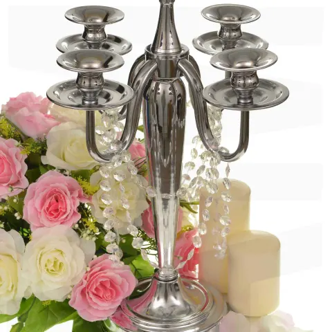 LARGE POLISHED STEEL CANDELABRA WITH 4 ARMS & 5 CANDLE HOLDING POSITIONS. APPROX 48CM TALL.  RRP £70