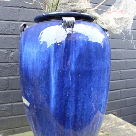 Vintage Blue Glazed Planter Urn