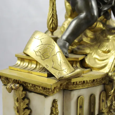 Antique 19th c. Bronze & Marble Ormolu Mantle Clock