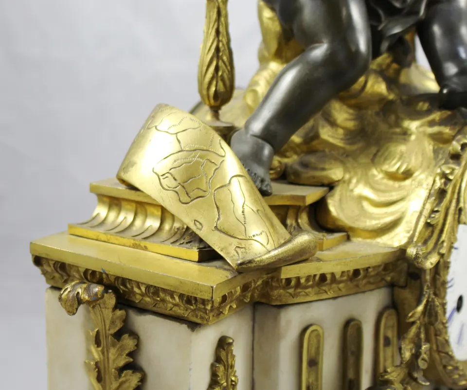 Antique 19th c. Bronze & Marble Ormolu Mantle Clock