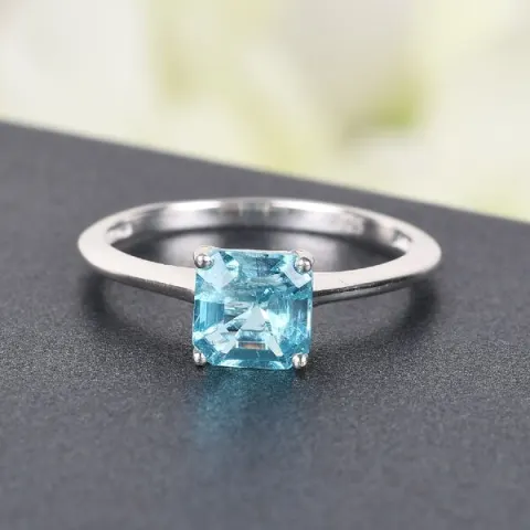 NEW!! Rare Asscher Cut Paraiba Apatite Ring in Sterling Silver